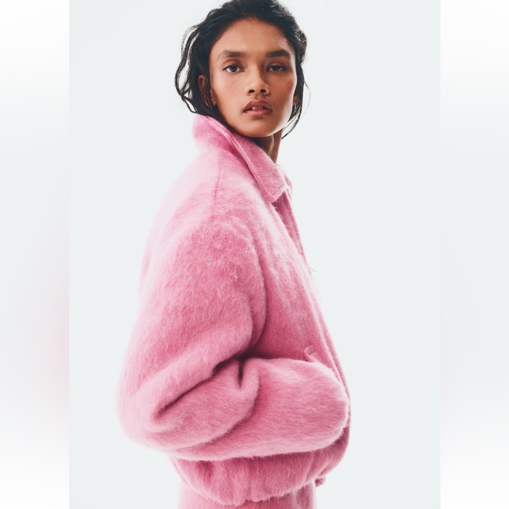 H&M Women's Pink Wool Crop Bomber Jacket